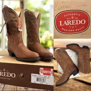 LAREDO Distressed Western Cowboy Boots Leather R Toe Size 8.5
